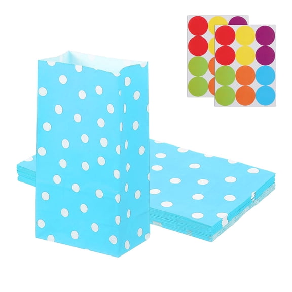 Uxcell Party Favor Bag, Mini Paper Candy Bags Gift Treat Celebration Halloween Goody Birthday Wedding Party with Stickers Light Blue Dots 9.4 in
