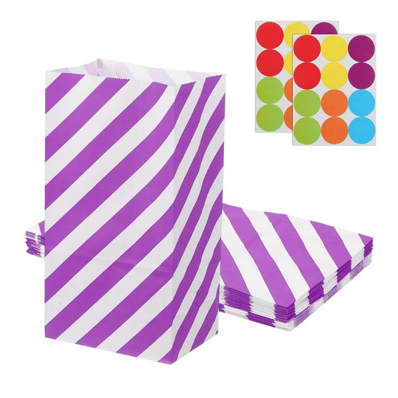 Uxcell Party Favor Bag, Mini Paper Candy Bags Gift Treat Celebration Halloween Goody Birthday Wedding Party with Stickers Purple Twill 9.4 in