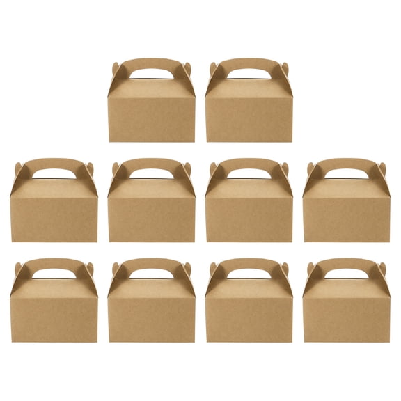Uxcell Party Treat Boxes, (6.3 x 3.5 Inch, Brown) (50 Pcs), Kraft Gable Treat Boxes with Handles Favor Goodie Candy Container for Party Birthday Wedding Christmas Cookie Snack