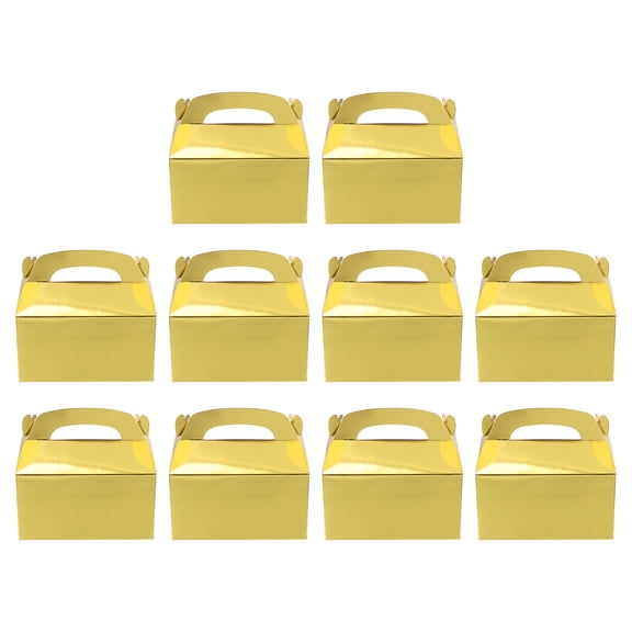 Uxcell Party Treat Boxes, (6.3 x 3.5 Inch, Gold) (50 Pcs), Kraft Gable Treat Boxes with Handles Favor Goodie Candy Container for Party Birthday Wedding Christmas Cookie Snack