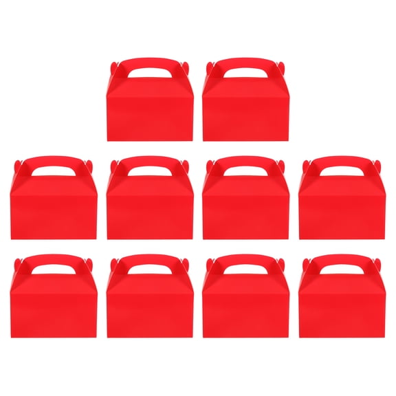 Uxcell Party Treat Boxes, (6.3 x 3.5 Inch, Red) (50 Pcs), Kraft Gable Treat Boxes with Handles Favor Goodie Candy Container for Party Birthday Wedding Christmas Cookie Snack