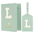 thumbnail image 1 of Uxcell Passport Holder for Travel, Initial Passport Cover and Luggage Tag Set with Alphabet Chenille Letter Patch Green L, 1 of 7