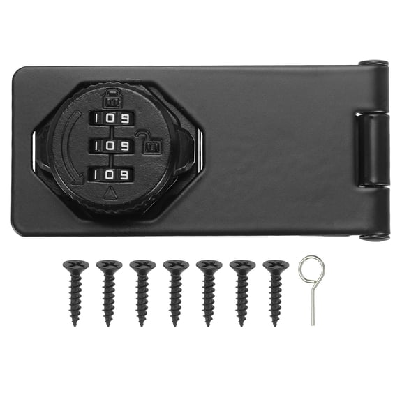 Uxcell Password Rotary Hasp Lock (4", Black) (1 Pcs), Keyless 3-Digit Cabinet Locks with Combination Security Slide Latch, Suit For- Door/Closet/Barn/Bathroom/Outdoor/Garden