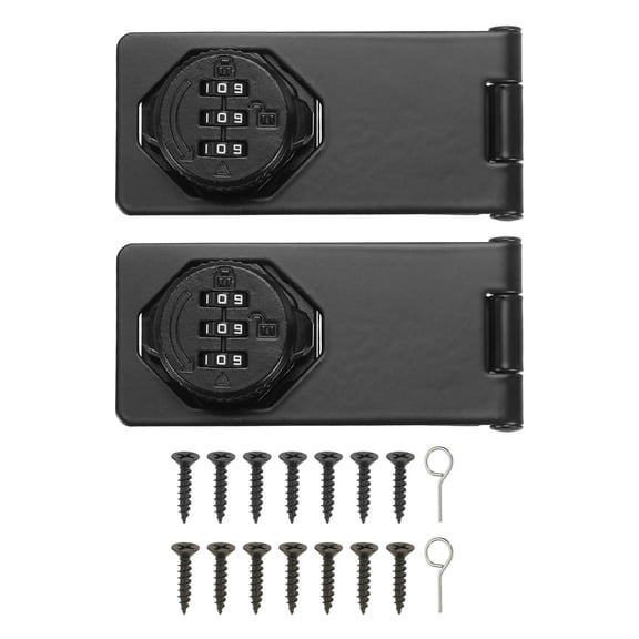 Uxcell Password Rotary Hasp Lock (4", Black) (2 Pcs), Keyless 3-Digit Cabinet Locks with Combination Security Slide Latch, Suit For- Door/Closet/Barn/Bathroom/Outdoor/Garden