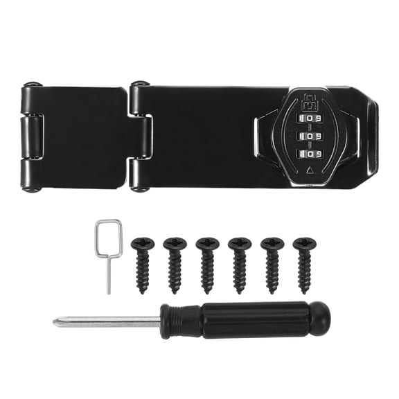 Uxcell Password Rotary Hasp Lock (4", Black), Bi-fold Keyless 3-Digit Combination Security Slide Latch Cabinet Locks with Screwdriver, Suit For-Door/Closet/Barn/Bathroom/Outdoor
