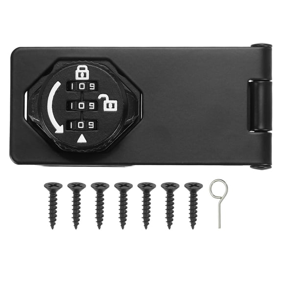 Uxcell Password Rotary Hasp Lock (4", Glow Black) (1 Pcs), Keyless 3-Digit Cabinet Locks with Combination Security Slide Latch, Suit For- Door/Closet/Barn/Bathroom/Outdoor/Garden