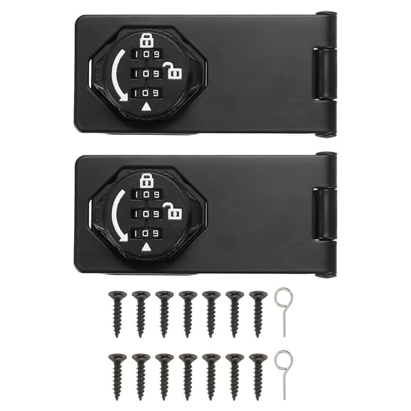 Uxcell Password Rotary Hasp Lock (4", Glow Black) (2 Pcs), Keyless 3-Digit Cabinet Locks with Combination Security Slide Latch, Suit For- Door/Closet/Barn/Bathroom/Outdoor/Garden