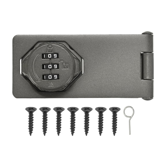 Uxcell Password Rotary Hasp Lock (4", Gray) (1 Pcs), Keyless 3-Digit Cabinet Locks with Combination Security Slide Latch, Suit For- Door/Closet/Barn/Bathroom/Outdoor/Garden