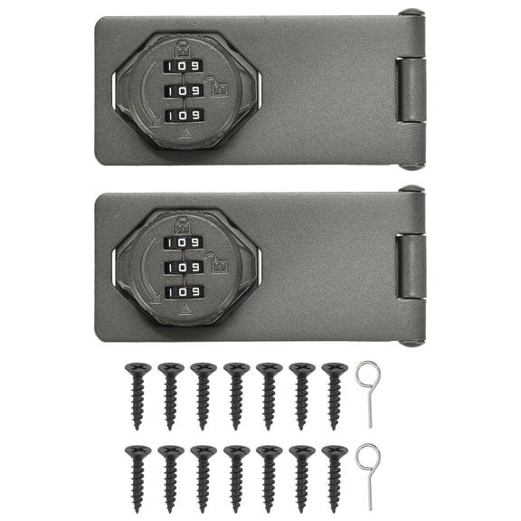 Uxcell Password Rotary Hasp Lock (4", Gray) (2 Pcs), Keyless 3-Digit Cabinet Locks with Combination Security Slide Latch, Suit For- Door/Closet/Barn/Bathroom/Outdoor/Garden