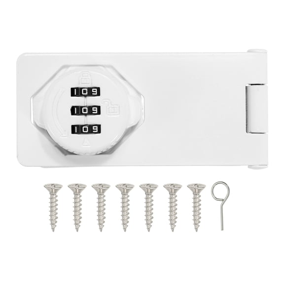 Uxcell Password Rotary Hasp Lock (4", White) (1 Pcs), Keyless 3-Digit Cabinet Locks with Combination Security Slide Latch, Suit For- Door/Closet/Barn/Bathroom/Outdoor/Garden