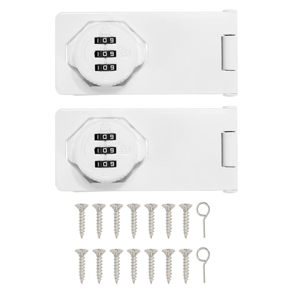 Uxcell Password Rotary Hasp Lock (4", White) (2 Pcs), Keyless 3-Digit Cabinet Locks with Combination Security Slide Latch, Suit For- Door/Closet/Barn/Bathroom/Outdoor/Garden