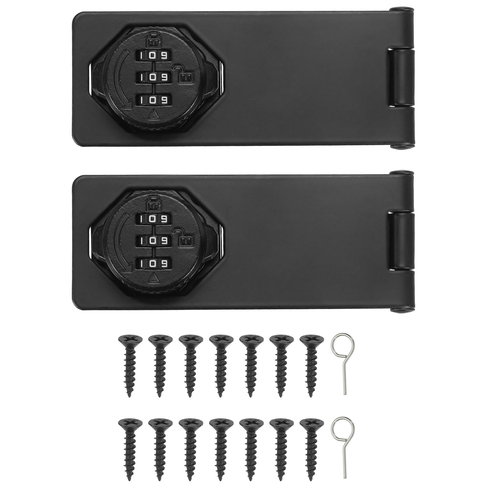 Uxcell Password Rotary Hasp Lock (5", Black) (2 Pcs), Keyless 3-Digit Cabinet Locks with Combination Security Slide Latch, Suit For- Door/Closet/Barn/Bathroom/Outdoor/Garden