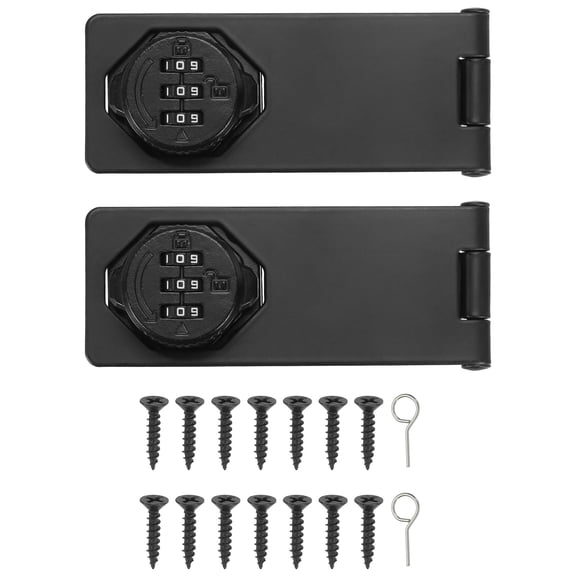 Uxcell Password Rotary Hasp Lock (5", Black) (2 Pcs), Keyless 3-Digit Cabinet Locks with Combination Security Slide Latch, Suit For- Door/Closet/Barn/Bathroom/Outdoor/Garden