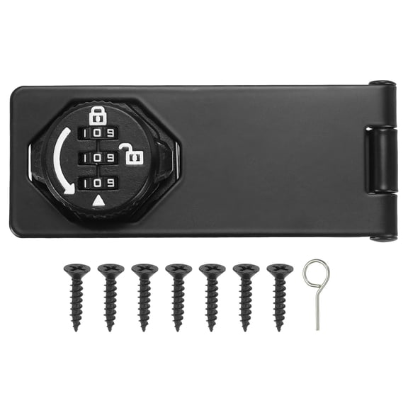 Uxcell Password Rotary Hasp Lock (5", Glow Black) (1 Pcs), Keyless 3-Digit Cabinet Locks with Combination Security Slide Latch, Suit For- Door/Closet/Barn/Bathroom/Outdoor/Garden