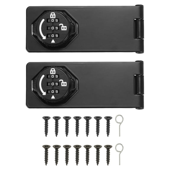 Uxcell Password Rotary Hasp Lock (5", Glow Black) (2 Pcs), Keyless 3-Digit Cabinet Locks with Combination Security Slide Latch, Suit For- Door/Closet/Barn/Bathroom/Outdoor/Garden