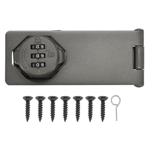 Uxcell Password Rotary Hasp Lock (5", Gray) (1 Pcs), Keyless 3-Digit Cabinet Locks with Combination Security Slide Latch, Suit For- Door/Closet/Barn/Bathroom/Outdoor/Garden