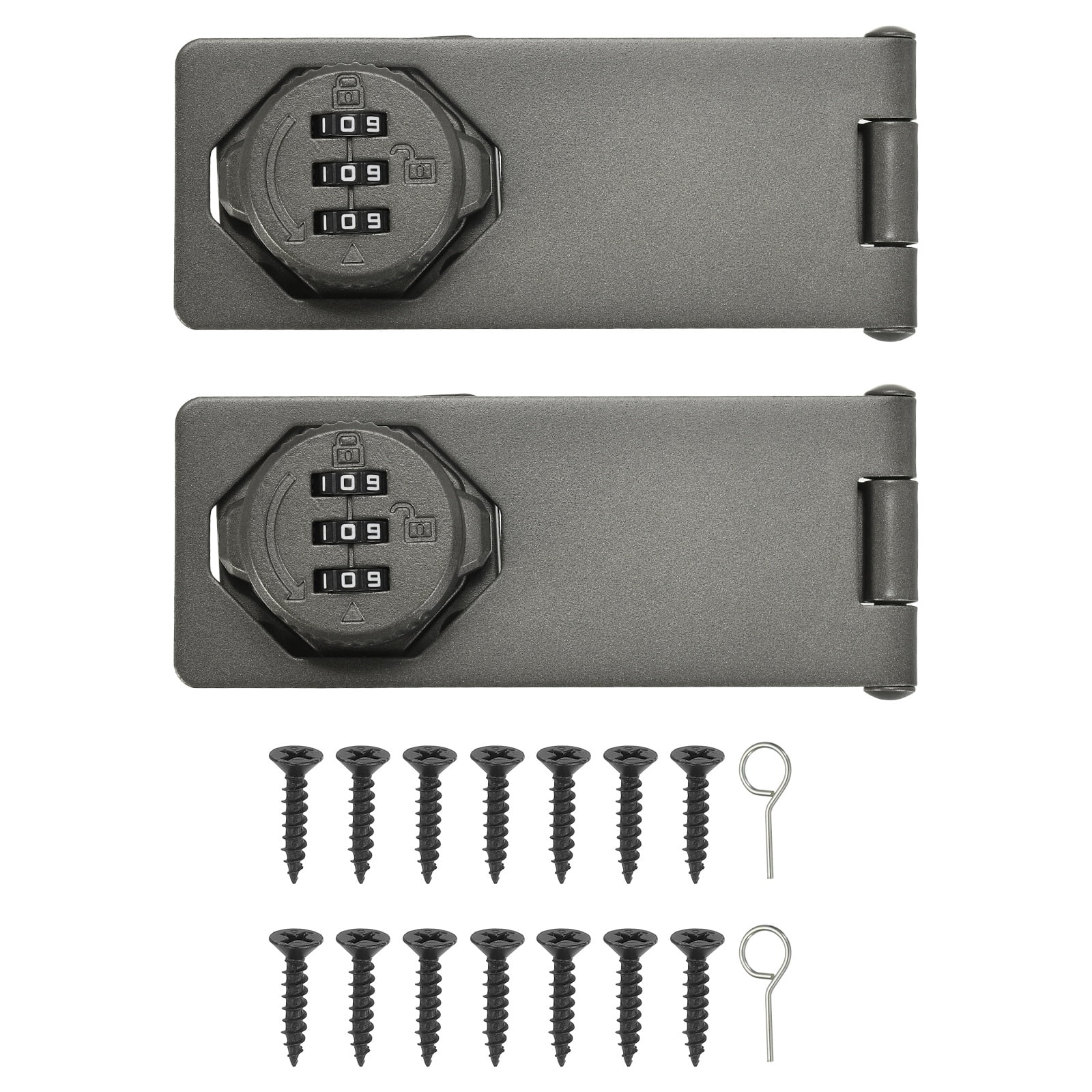 Uxcell Password Rotary Hasp Lock (5", Gray) (2 Pcs), Keyless 3-Digit Cabinet Locks with Combination Security Slide Latch, Suit For- Door/Closet/Barn/Bathroom/Outdoor/Garden