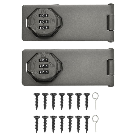 Uxcell Password Rotary Hasp Lock (5", Gray) (2 Pcs), Keyless 3-Digit Cabinet Locks with Combination Security Slide Latch, Suit For- Door/Closet/Barn/Bathroom/Outdoor/Garden