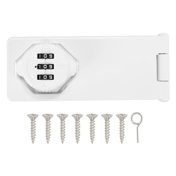 Uxcell Password Rotary Hasp Lock (5", White) (1 Pcs), Keyless 3-Digit Cabinet Locks with Combination Security Slide Latch, Suit For- Door/Closet/Barn/Bathroom/Outdoor/Garden