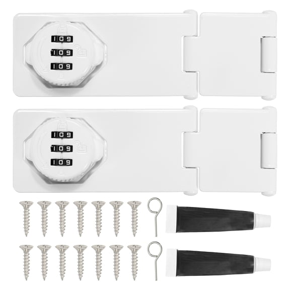 Uxcell Password Rotary Hasp Lock (White) (2 Set), Tri-fold Keyless 3-Digit Combination Security Slide Latch Cabinet Locks, Suit For- Door/Closet/Barn/Bathroom/Outdoor/Garden