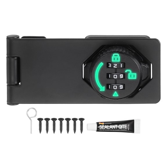 Uxcell Password Rotary Hasp Locks (4", Glow Black) (1Pcs), Keyless 3-Digit Cabinet Locks with Combination Security Slide Latch, Suit For- Door/Closet/Barn/Bathroom/Outdoor/Garden