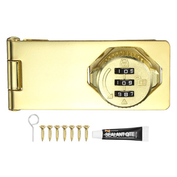Uxcell Password Rotary Hasp Locks (4", Gold) (1Pcs), Keyless 3-Digit Cabinet Locks with Combination Security Slide Latch, Suit For- Door/Closet/Barn/Bathroom/Outdoor/Garden