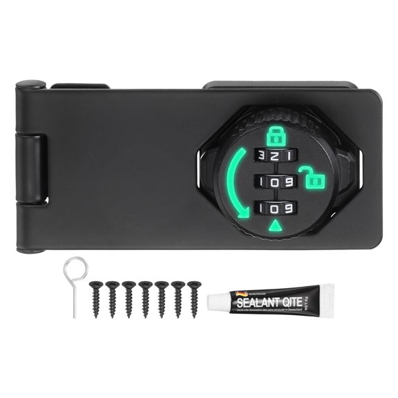 Uxcell Password Rotary Hasp Locks (5", Glow Black) (1Pcs), Keyless 3-Digit Cabinet Locks with Combination Security Slide Latch, Suit For- Door/Closet/Barn/Bathroom/Outdoor/Garden