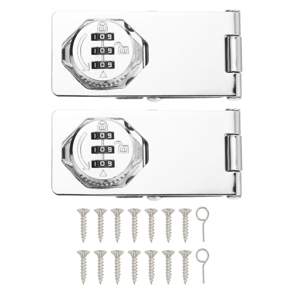 Uxcell Password Rotary Hasp Locks (Silver) (2 Set), Tri-fold Keyless 3-Digit Combination Security Slide Latch Cabinet Locks, Suit For - Door/Closet/Barn/Bathroom/Outdoor/Garden
