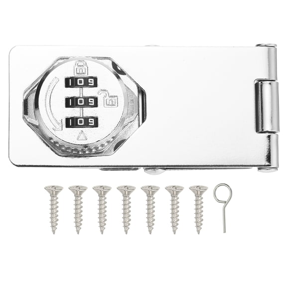 Uxcell Password Rotary Hasp Locks (Silver), Tri-fold Keyless 3-Digit Combination Security Slide Latch Cabinet Locks, Suit For - Door/Closet/Barn/Bathroom/Outdoor/Garden