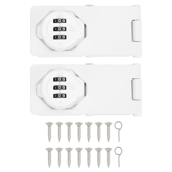 Uxcell Password Rotary Hasp Locks (White) (2 Set), Tri-fold Keyless 3-Digit Combination Security Slide Latch Cabinet Locks, Suit For - Door/Closet/Barn/Bathroom/Outdoor/Garden