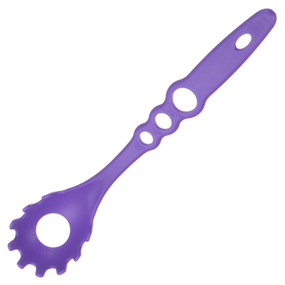 Uxcell Pasta Spoon with Teeth, Nylon Pasta Fork Non-stick Heat Resistant Noodle Spoon Strainer Tong with Pasta Measuring Holes for Kitchen Cooking Restaurant, Purple