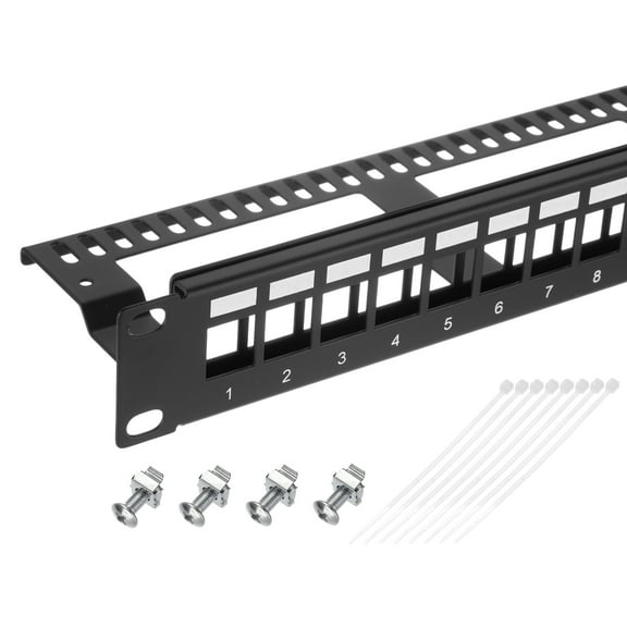 Uxcell Patch Panel, 1U 19" Metal Blank Network 24-Port Patch Panel with Cable Ties