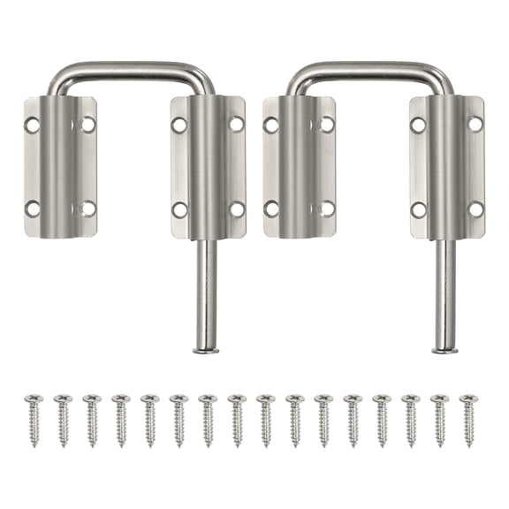 Uxcell Patio Sliding Door Loop Lock, (2-3/8", Silver)(2Pcs), U-Shaped Lock Loop Latch, Suit for Window/Screen/Barn/Garden/Fence/Shed