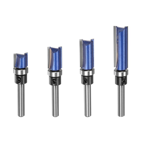 Uxcell Pattern Flush Trim Router Bit 1/2" Cutting Dia 4 Sizes Cutting Length, 1/2", 3/4", 1", 1-1/2", Blue