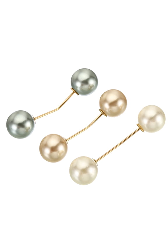 Pearl Brooch Pins 1.8 Inch Metal Faux Pearl Decorative Collar Safety Pins Clips, Gray/White/Gold, 3pcs