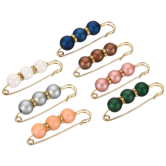 Uxcell Pearl Brooch Pins 2.3 Inch Metal Faux Pearl Decorative Collar Safety Pins Clips, 7 Colors, 7pcs