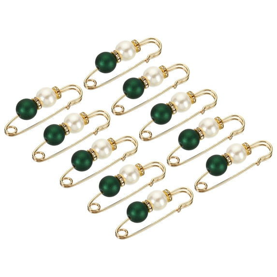 Uxcell Pearl Brooch Pins 2 Inch Metal Faux Pearl Decorative Collar Safety Pins Clips, White/Green, 20pcs