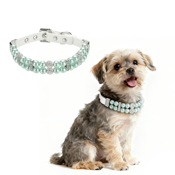 Uxcell Pearl Dog Collar, Bling Pearl Cat Collar Fancy Crystal Rhinestone Luxury Beaded Pet Cute Wedding Necklace Gift Diamond, (Green, L), Intended for Teacup /Puppies/Kitten/Small Pet