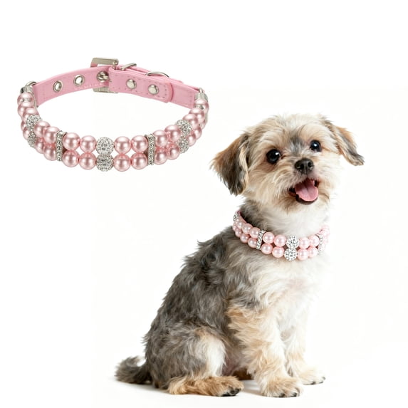 Uxcell Pearl Dog Collar, Bling Pearl Cat Collar Fancy Crystal Rhinestone Luxury Beaded Pet Cute Wedding Necklace Gift Diamond, (Pink, L), Intended for Teacup /Puppies/Kitten/Small Pet