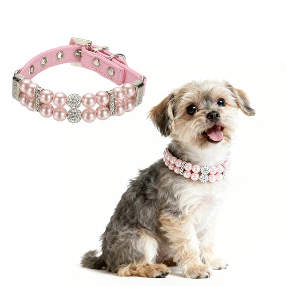 Uxcell Pearl Dog Collar, Bling Pearl Cat Collar Fancy Crystal Rhinestone Luxury Beaded Pet Cute Wedding Necklace Gift Diamond, (Pink, S), Intended for Teacup /Puppies/Kitten/Small Pet