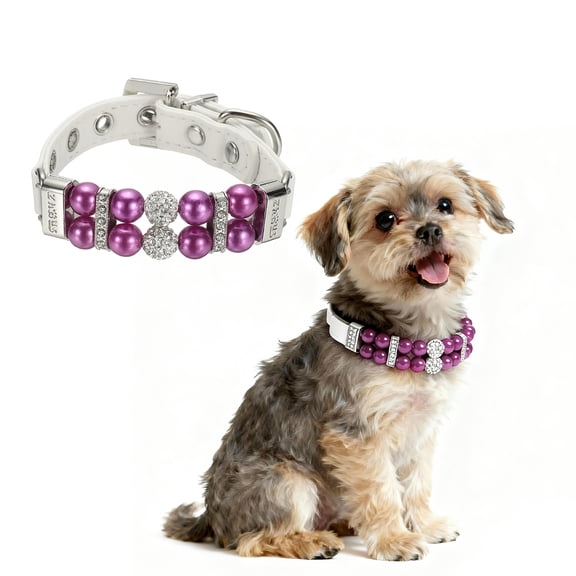 Uxcell Pearl Dog Collar, Bling Pearl Cat Collar Fancy Crystal Rhinestone Luxury Beaded Pet Cute Wedding Necklace Gift Diamond, (Purple, XS), Intended for Teacup /Puppies/Kitten/Small Pet