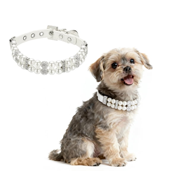 Uxcell Pearl Dog Collar, Bling Pearl Cat Collar Fancy Crystal Rhinestone Luxury Beaded Pet Cute Wedding Necklace Gift Diamond, (White, L), Intended for Teacup /Puppies/Kitten/Small Pet