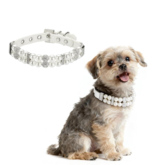 Uxcell Pearl Dog Collar, Bling Pearl Cat Collar Fancy Crystal Rhinestone Luxury Beaded Pet Cute Wedding Necklace Gift Diamond, (White, M), Intended for Teacup /Puppies/Kitten/Small Pet