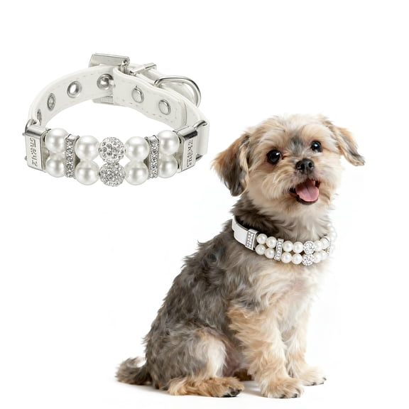 Uxcell Pearl Dog Collar, Bling Pearl Cat Collar Fancy Crystal Rhinestone Luxury Beaded Pet Cute Wedding Necklace Gift Diamond, (White, XS), Intended for Teacup /Puppies/Kitten/Small Pet