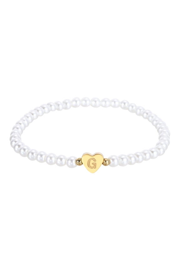 Pearl Initial Bracelet for Women, Gold Heart Charm Dainty Pearl Letter Bracelets for Women Wedding Trendy Birthday Gifts, G