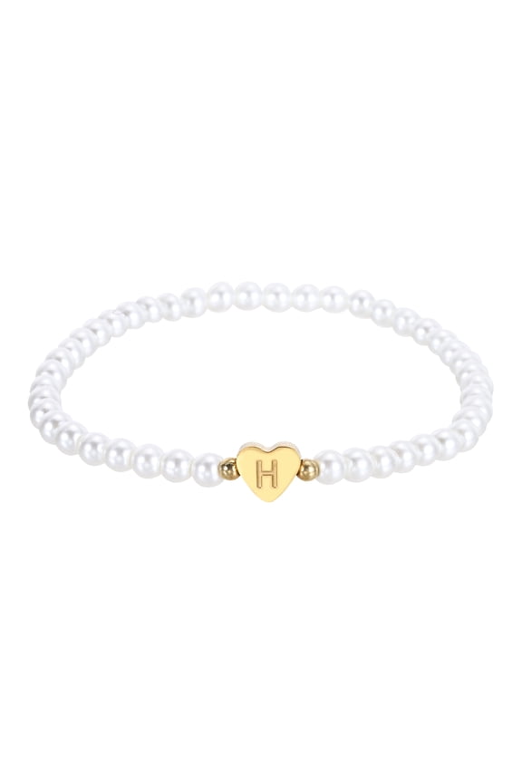 Pearl Initial Bracelet for Women, Gold Heart Charm Dainty Pearl Letter Bracelets for Women Wedding Trendy Birthday Gifts, H