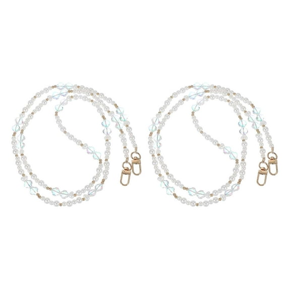 Uxcell Pearl Phone Chain Crossbody Lanyard, Beaded Flower Wrist Strap Pink