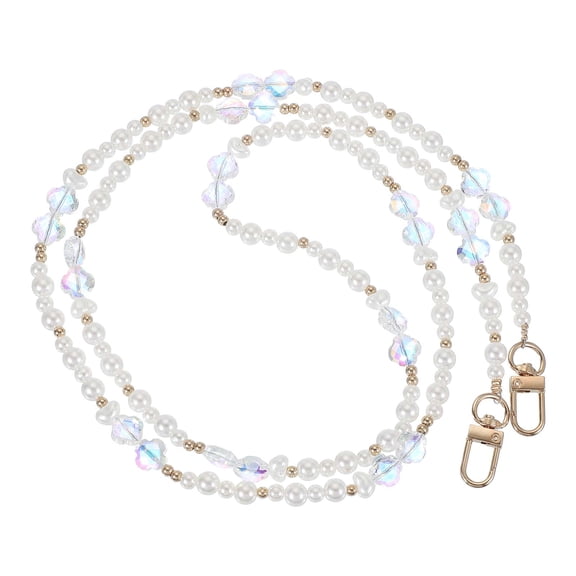 Uxcell Pearl Phone Chain Crossbody Lanyard, Beaded Flower Wrist Strap Gold