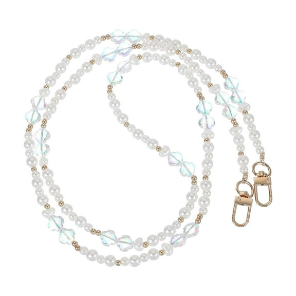 Uxcell Pearl Phone Chain Crossbody Lanyard, Beaded Flower Wrist Strap Pink