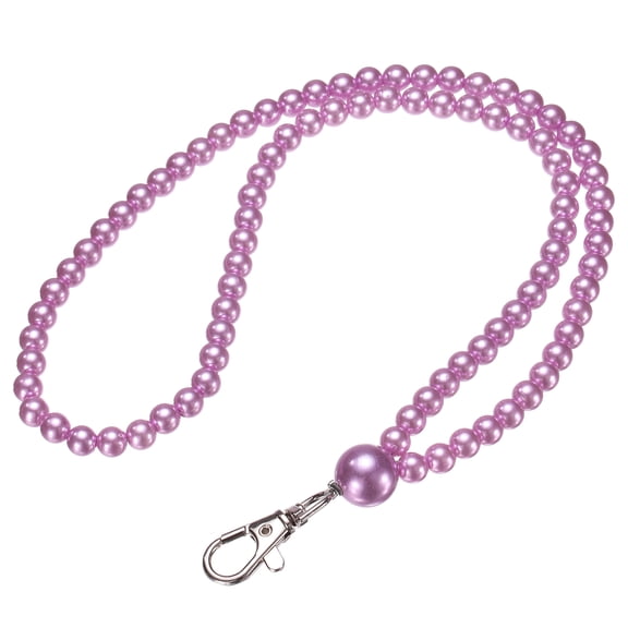 Uxcell Pearls Beaded Lanyard, 1 Pcs ID Badge Lanyard Cell Phone Chain Name Tag Keys Holder Stylish Keychain for Women Necklace Strap Keys Card Phone, Purple